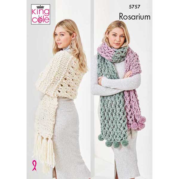 King Cole Ladies Scarves Knitting Pattern 5757 - Mega Chunky