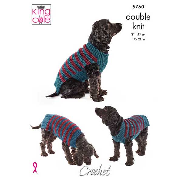 King Cole Dog Coats Crochet Pattern 5760 - Double Knit