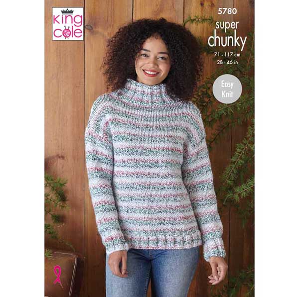 King Cole Ladies 'Easy Knit' Sweater & Cardigan Knitting Pattern 5780 - Super Chunky | Buy Online from The Home Crafters