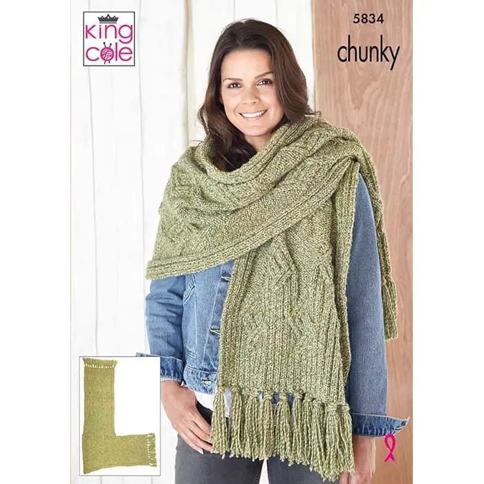 King Cole Ladies Scarf, Wrap and Hat Knitting Pattern 5834 - Chunky | Buy Online from The Home Crafters