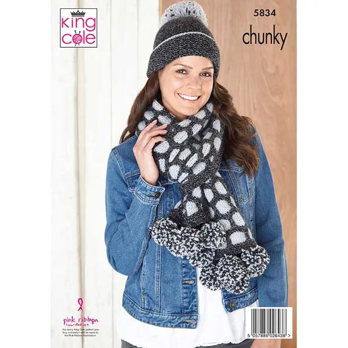 King Cole Ladies Scarf, Wrap and Hat Knitting Pattern 5834 - Chunky | Buy Online from The Home Crafters