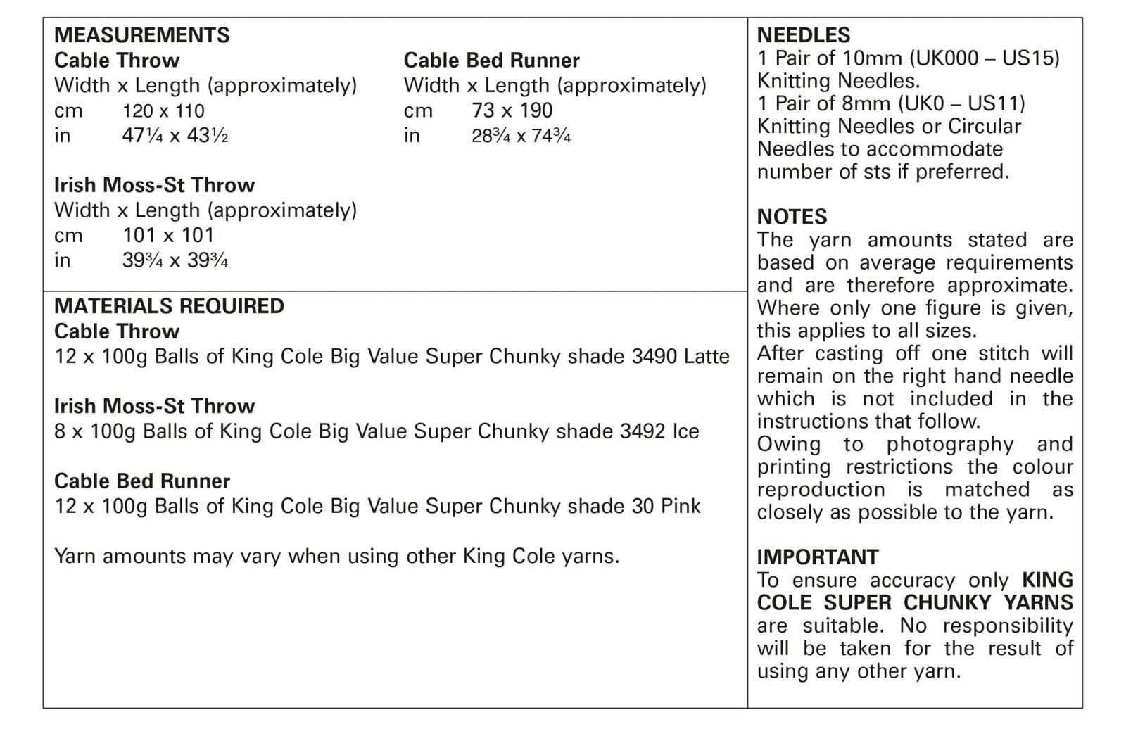 King Cole Cable Throw & Bed Runner Knitting Pattern 5835 - Super Chunky | Buy Online from The Home Crafters