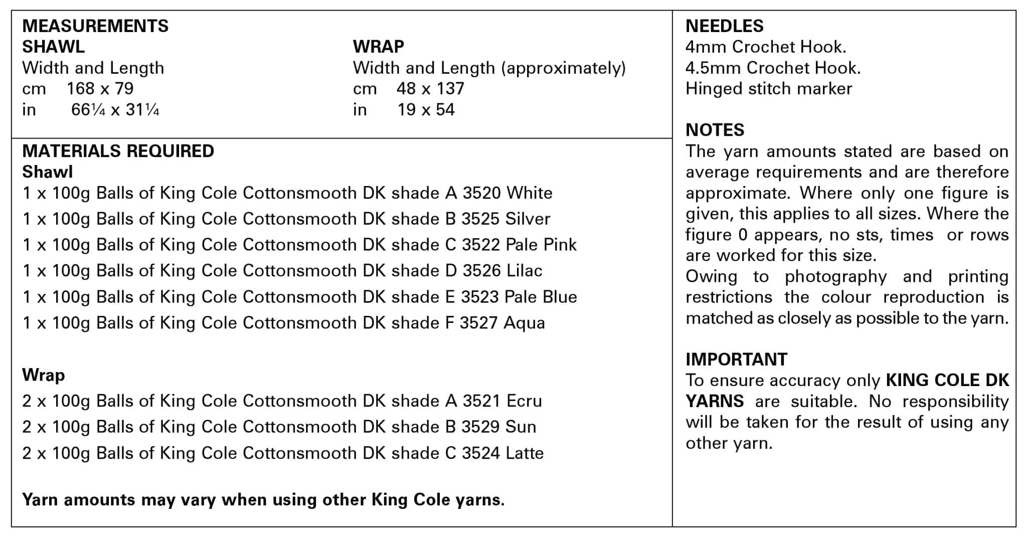 King Cole Shawls Crochet Pattern 5844 - Double Knit