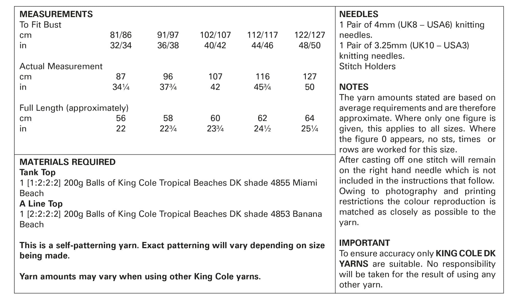 King Cole Ladies Summer Tops Knitting Pattern 5888 - Double Knit