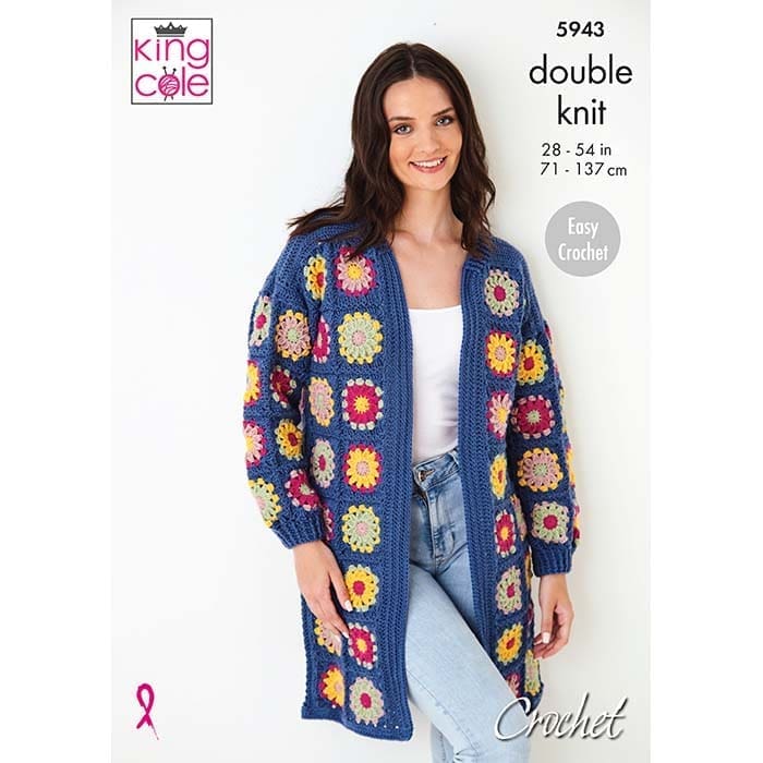 King Cole Ladies Granny Square Cardigans 'Easy Crochet' Pattern 5943 - Double Knit