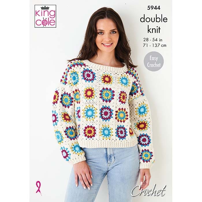 King Cole Ladies Granny Square Jumper & Top 'Easy Crochet' Pattern 5944 - Double Knit