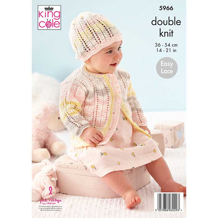 King Cole Babies Cardigan, Pinafore Dress, Hat & Bootees Knitting Pattern 5966 - Double Knit | Buy Online from The Home Crafters