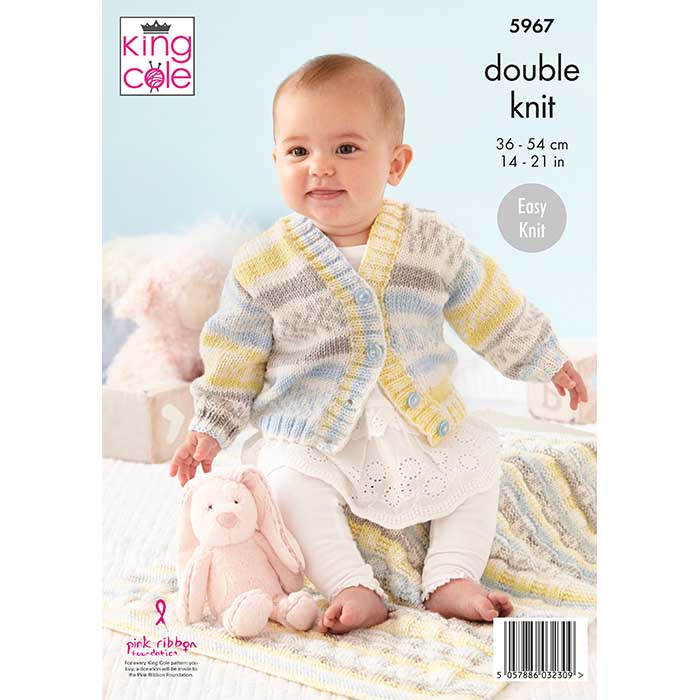 King Cole Babies Sweater, Cardigan, Hat & Blanket Knitting Pattern 5967 - Double Knit | Buy Online from The Home Crafters