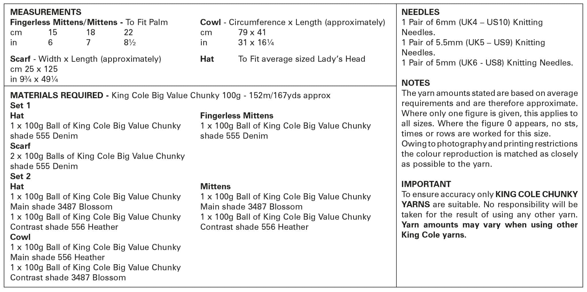 King Cole Ladies Accessories: Hats, Scarf, Cowl & Mittens Knitting Pattern 5971 - Chunky | Buy Online from The Home Crafters