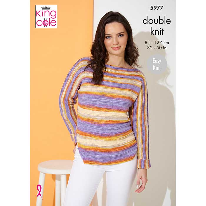 King Cole Ladies Easy Knit Summer Sweater & Top Knitting Pattern 5977 - Double Knit