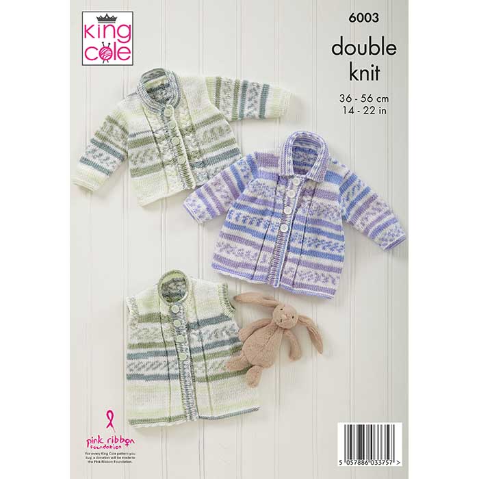 King Cole Babies Jacket, Waistcoat & Cardigan Knitting Pattern 6003 - Double Knit | Buy Online from The Home Crafters