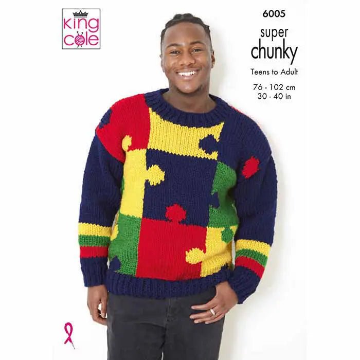 King Cole Teen to Adult Sweaters Knitting Pattern 6005 - Super Chunky | Buy Online from The Home Crafters