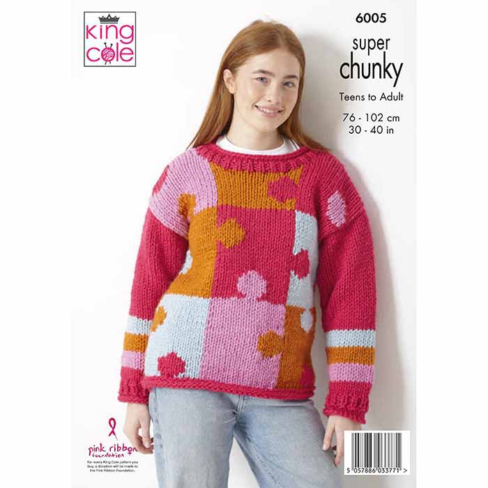 King Cole Teen to Adult Sweaters Knitting Pattern 6005 - Super Chunky | Buy Online from The Home Crafters