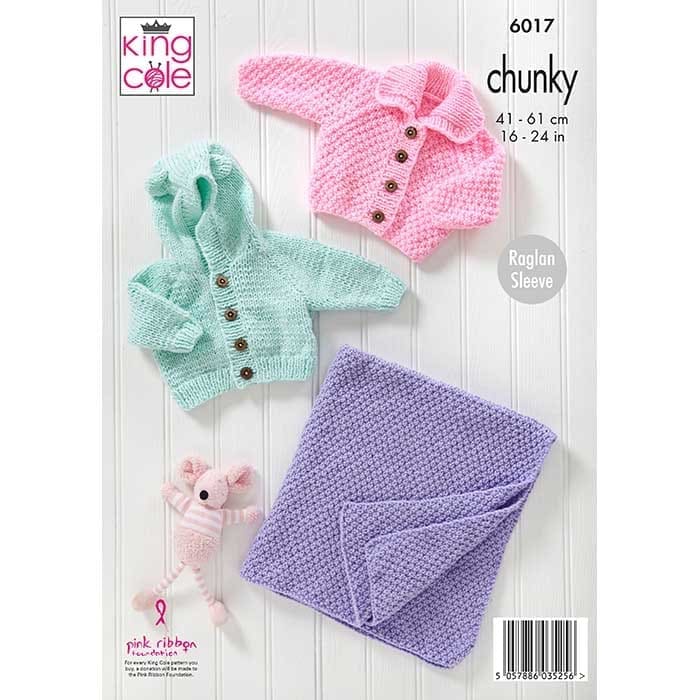 King Cole Babies Hooded Jackets, Cardigan & Blanket Knitting Pattern 6017 - Chunky | Buy Online from The Home Crafters