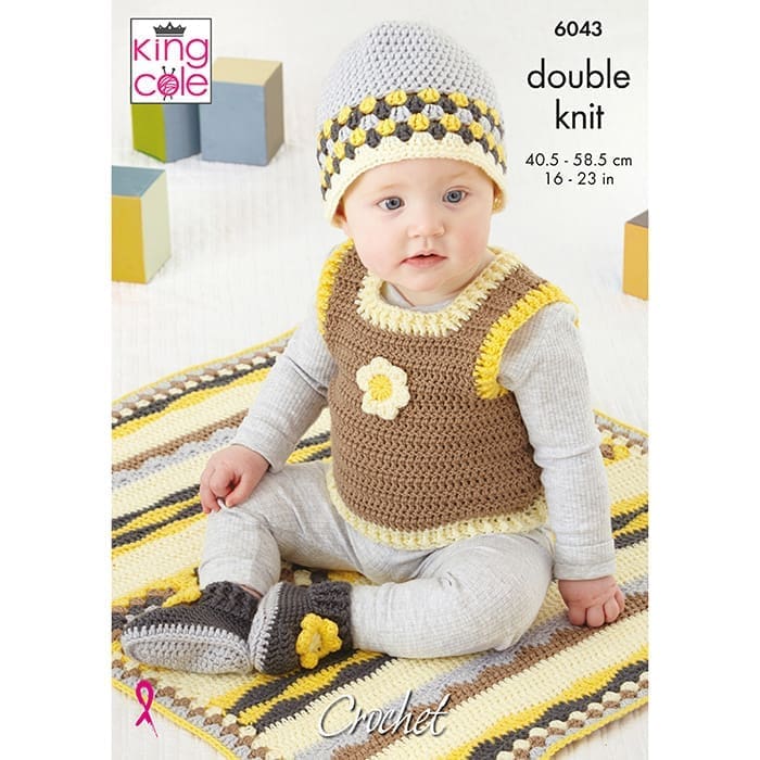 King Cole Traditional Baby Set Crochet Pattern 6043 - Double Knit