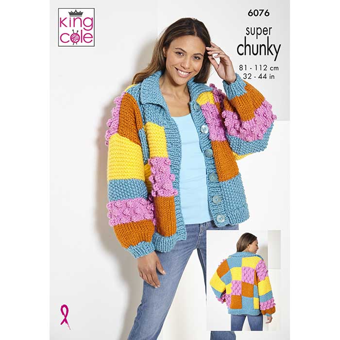 King Cole Ladies Cardigan, Sweater & Hat Knitting Pattern 6076 - Super Chunky | Buy Online from The Home Crafters