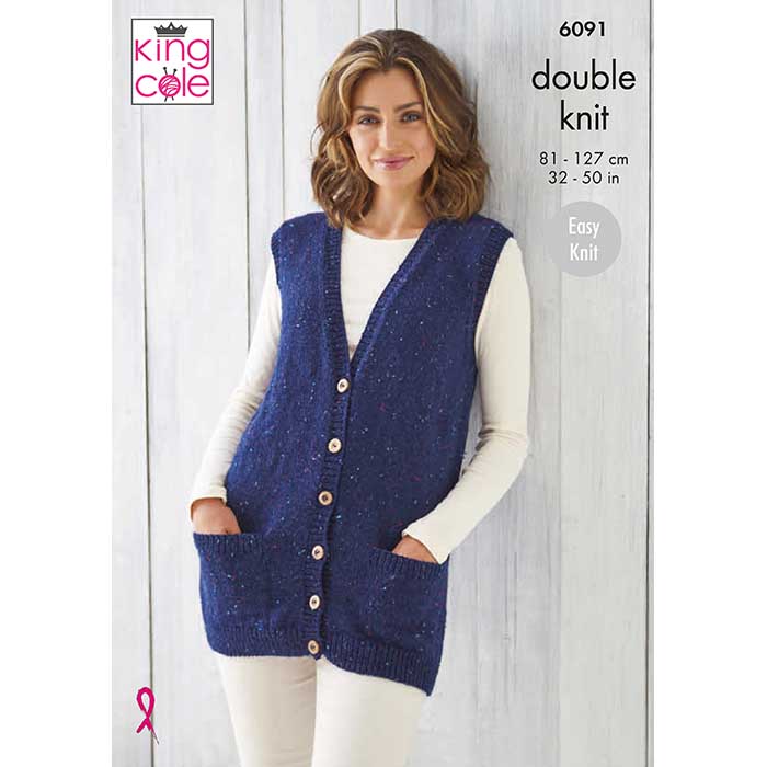 King Cole Ladies Waistcoats Knitting Pattern 6091 - Double Knit | Buy Online from The Home Crafters