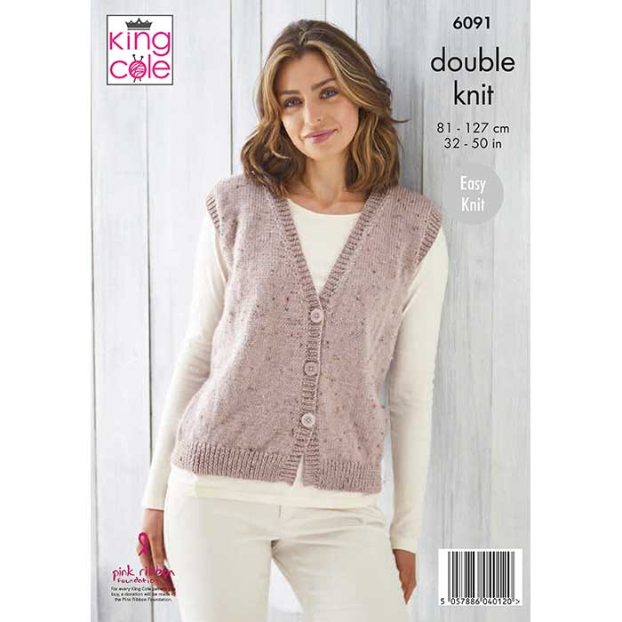 King Cole Ladies Waistcoats Knitting Pattern 6091 - Double Knit | Buy Online from The Home Crafters