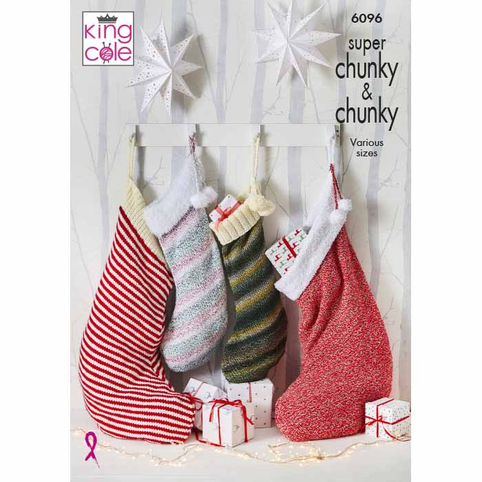 King Cole Novelty Christmas Stockings Knitting Pattern 6096 - Chunky & Super Chunky