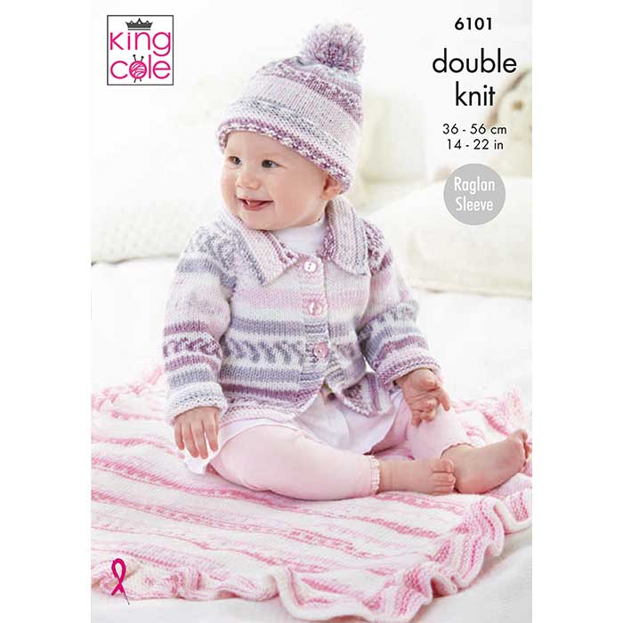 King Cole Babies Jackets, Hat, Blanket & Cushion Cover Knitting Pattern 6101 - Double Knit | Buy Online from The Home Crafters