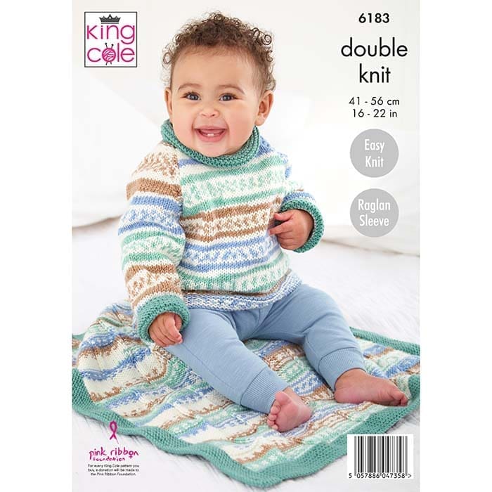 King Cole Easy Knit Babies Matinee Coat, Sweater & Blankets Knitting Pattern 6183 - Double Knit | Buy Online from The Home Crafters