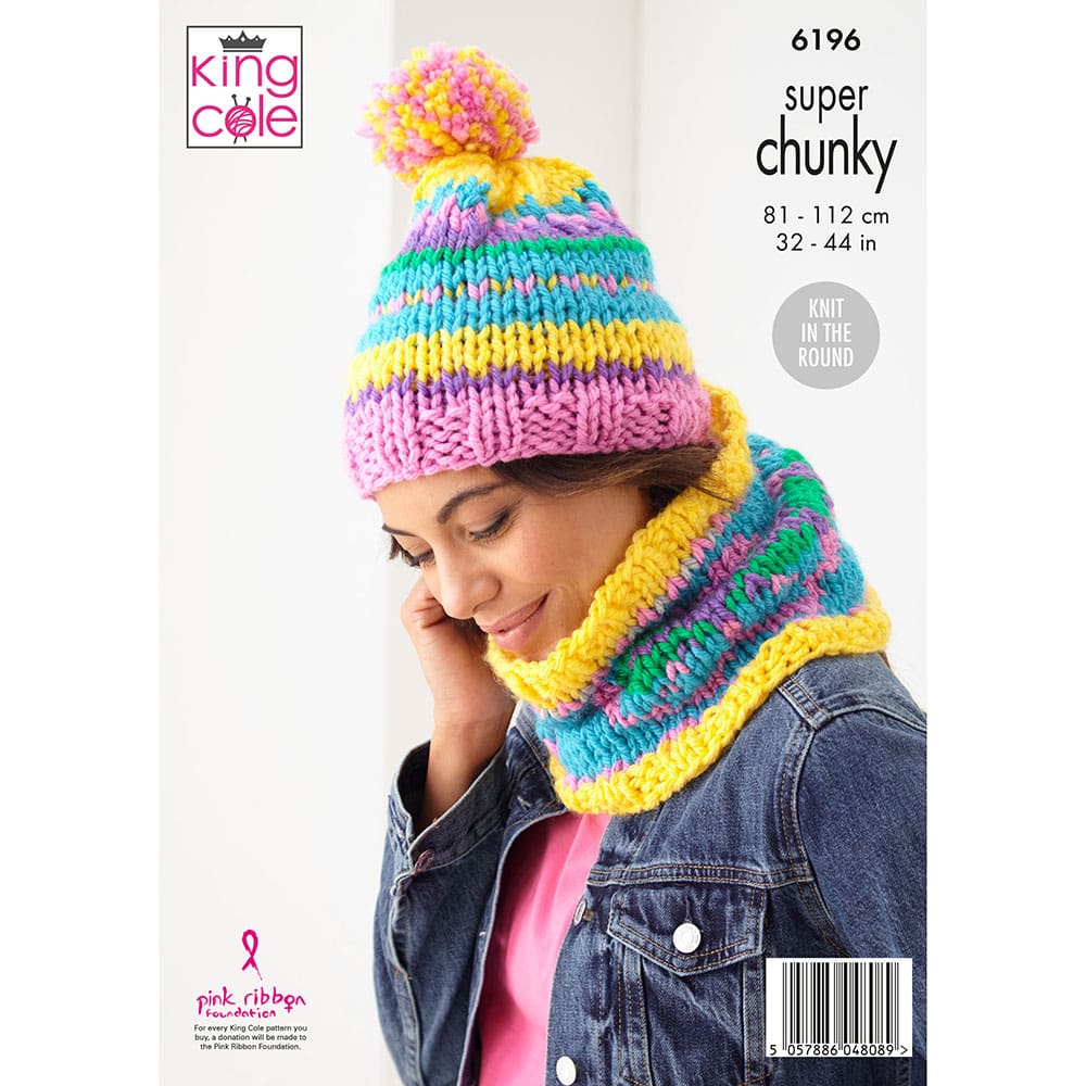 King Cole 'Knit on the Round' Ladies Fair Isle Jumper & Accessories Knitting Pattern 6196 - Super Chunky