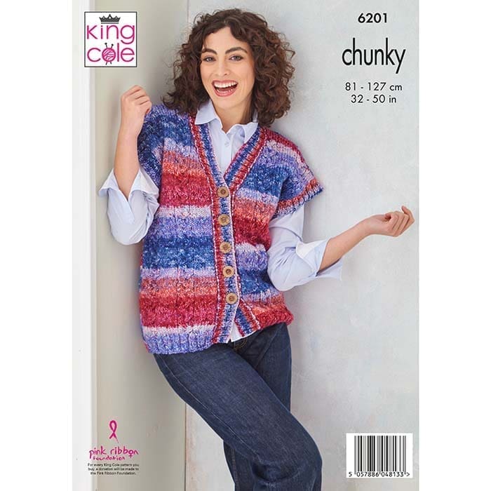 King Cole Ladies Jacket & Waistcoat Knitting Pattern 6201 - Chunky