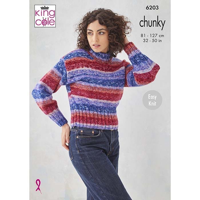 King Cole 'Easy Knit' Ladies Slipover & Sweater Knitting Pattern 6203 - Chunky