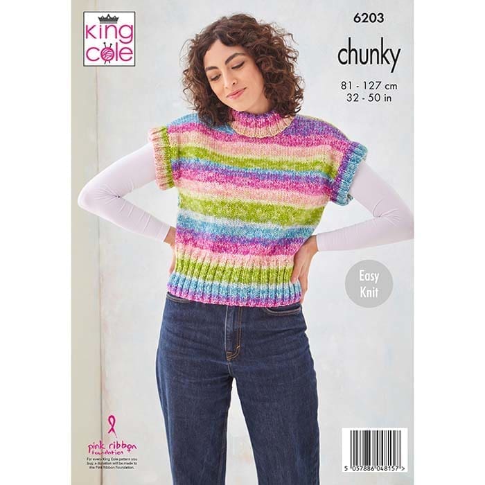 King Cole 'Easy Knit' Ladies Slipover & Sweater Knitting Pattern 6203 - Chunky