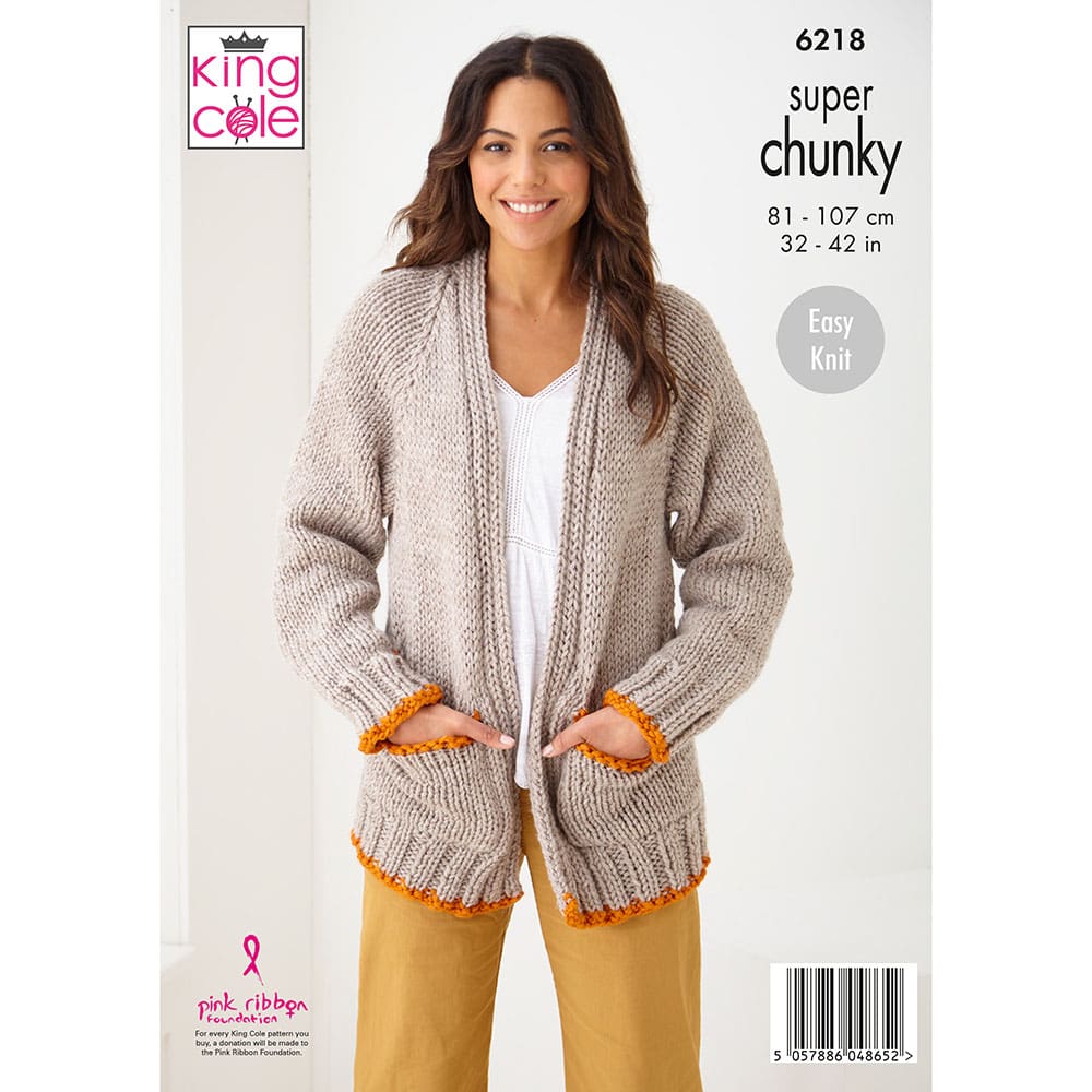 King Cole 'Easy Knit' Ladies Sweater & Cardigan Knitting Pattern 6218 - Super Chunky