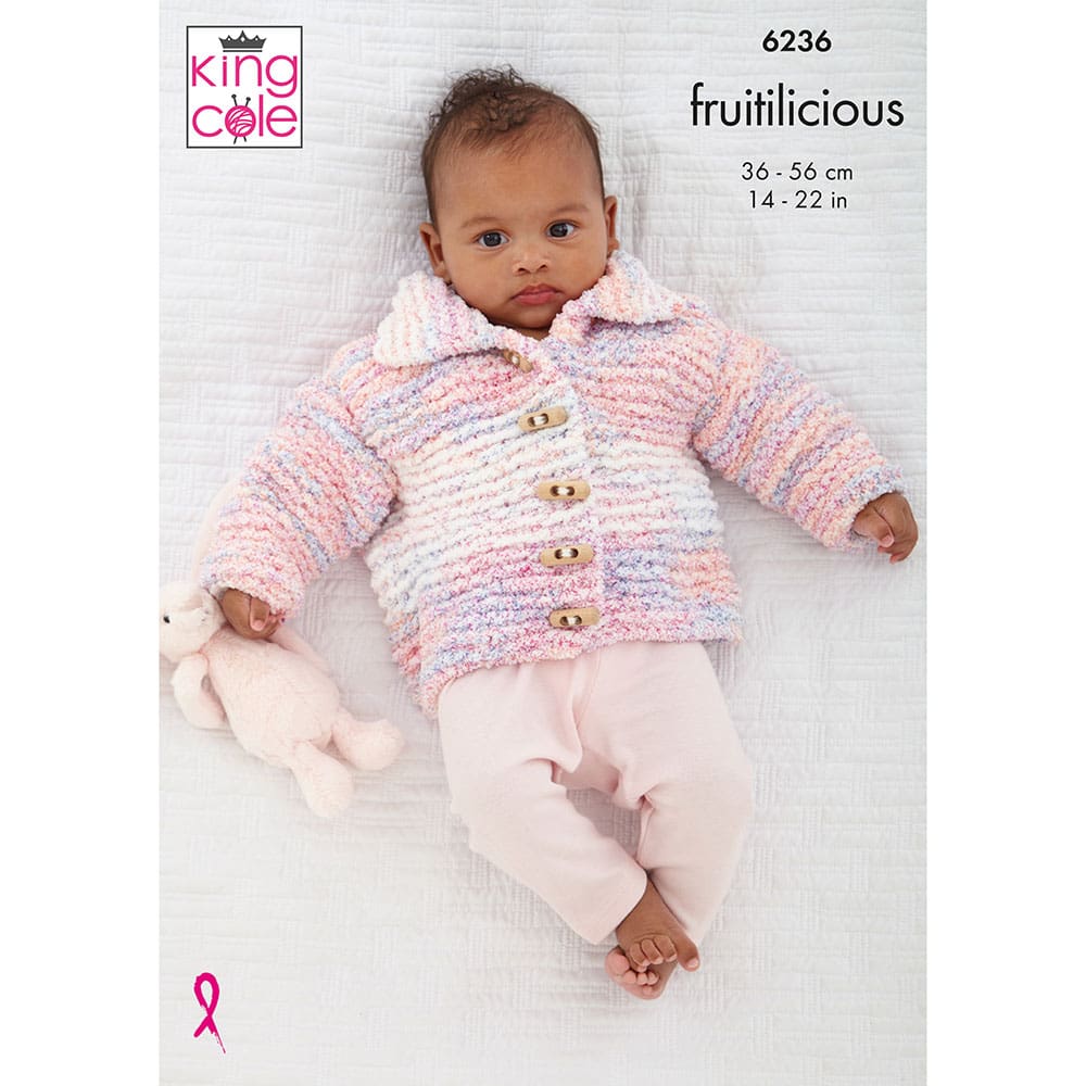 King Cole Baby Hooded Jacket, Collared Cardigan & Waistcoat Knitting Pattern 6236 - Chunky