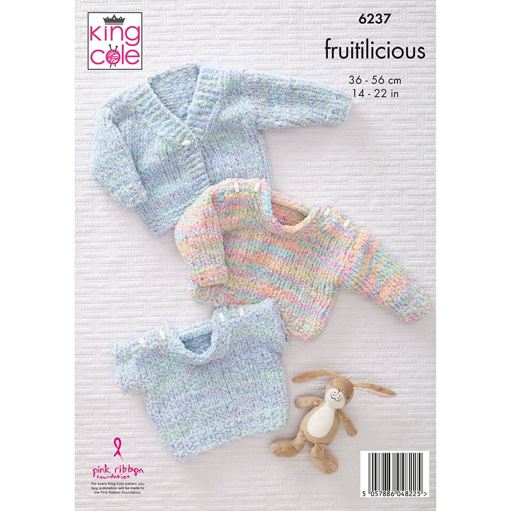King Cole Baby Sweater, Slipover & Cardigan Knitting Pattern 6237 - Chunky | Buy Online from The Home Crafters