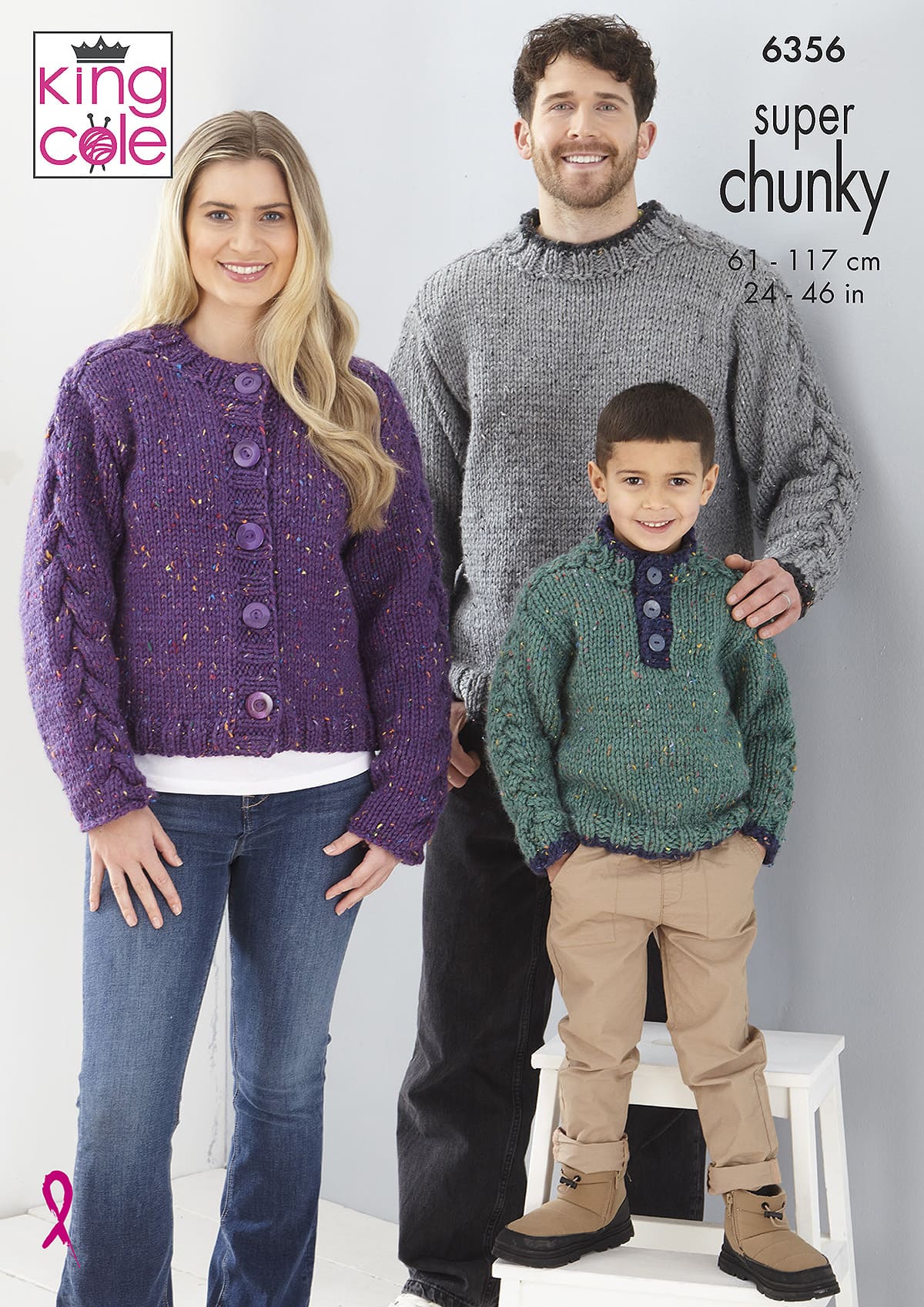 King Cole Family, Ladies, Childs, Men's Sweaters & Cardigan Knitting Pattern 6356 - Super Chunky | Buy Online from The Home Crafters