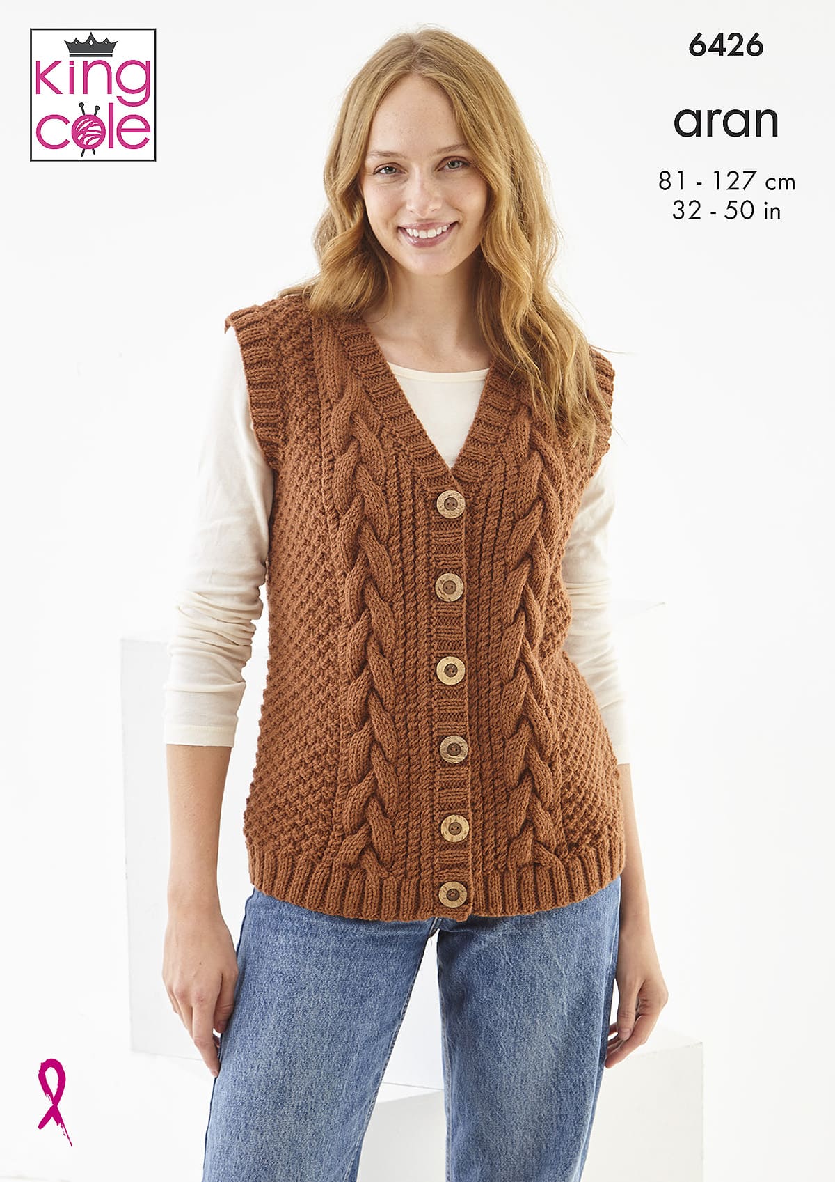 King Cole Ladies Waistcoat & Cardigan Knitting Pattern 6426 - Aran | Buy Online from The Home Crafters
