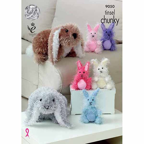 King Cole Novety Toy Rabbits Knitting Pattern 9050 - Tinsel Chunky & DK