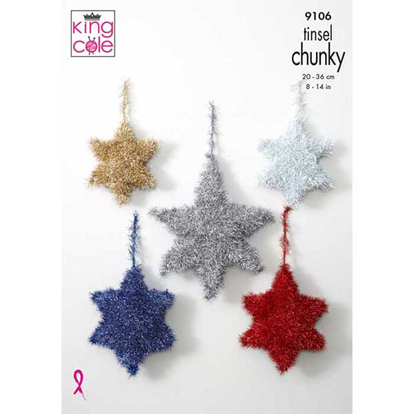 King Cole Christmas Tinsel Stars Knitting Pattern 9106 - Tinsel Chunky | Buy Online from The Home Crafters