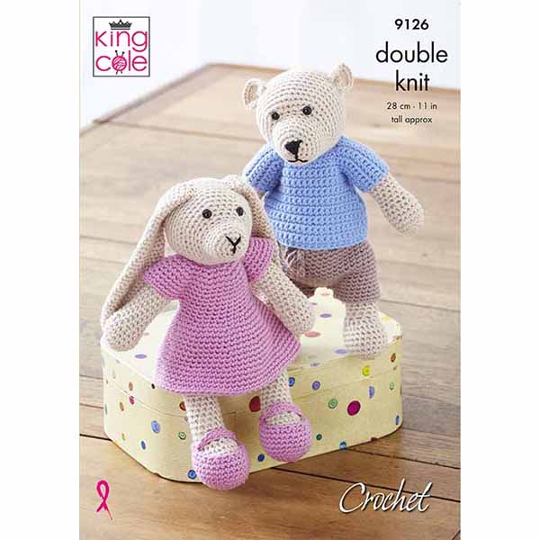 King Cole Novelty Toy Amigurumi Bear & Rabbit Crochet Pattern 9126 - Double Knit
