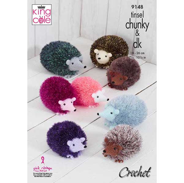 King Cole Novelty Hedgehogs Crochet Pattern 9148 - Tinsel Chumky & DK | Buy Online from The Home Crafters