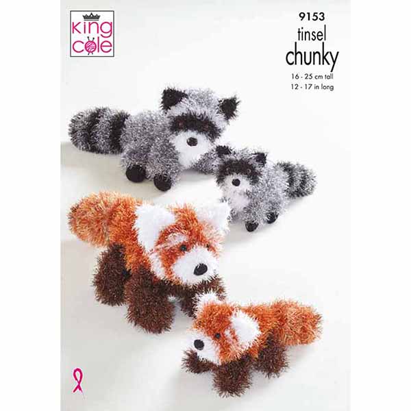 King Cole Novelty Toy Red Panda & Racoons Knitting Pattern 9153 - Tinsel Chunky | Buy Online from The Home Crafters