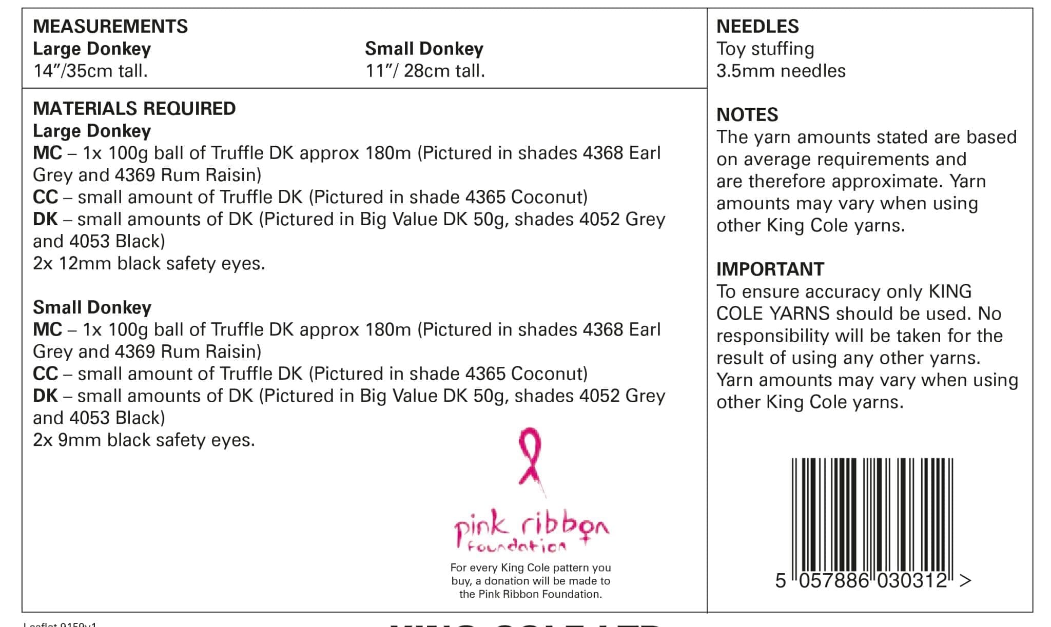 King Cole Donkey Toys Knitting Pattern 9159 - Double Knit | Buy Online from The Home Crafters
