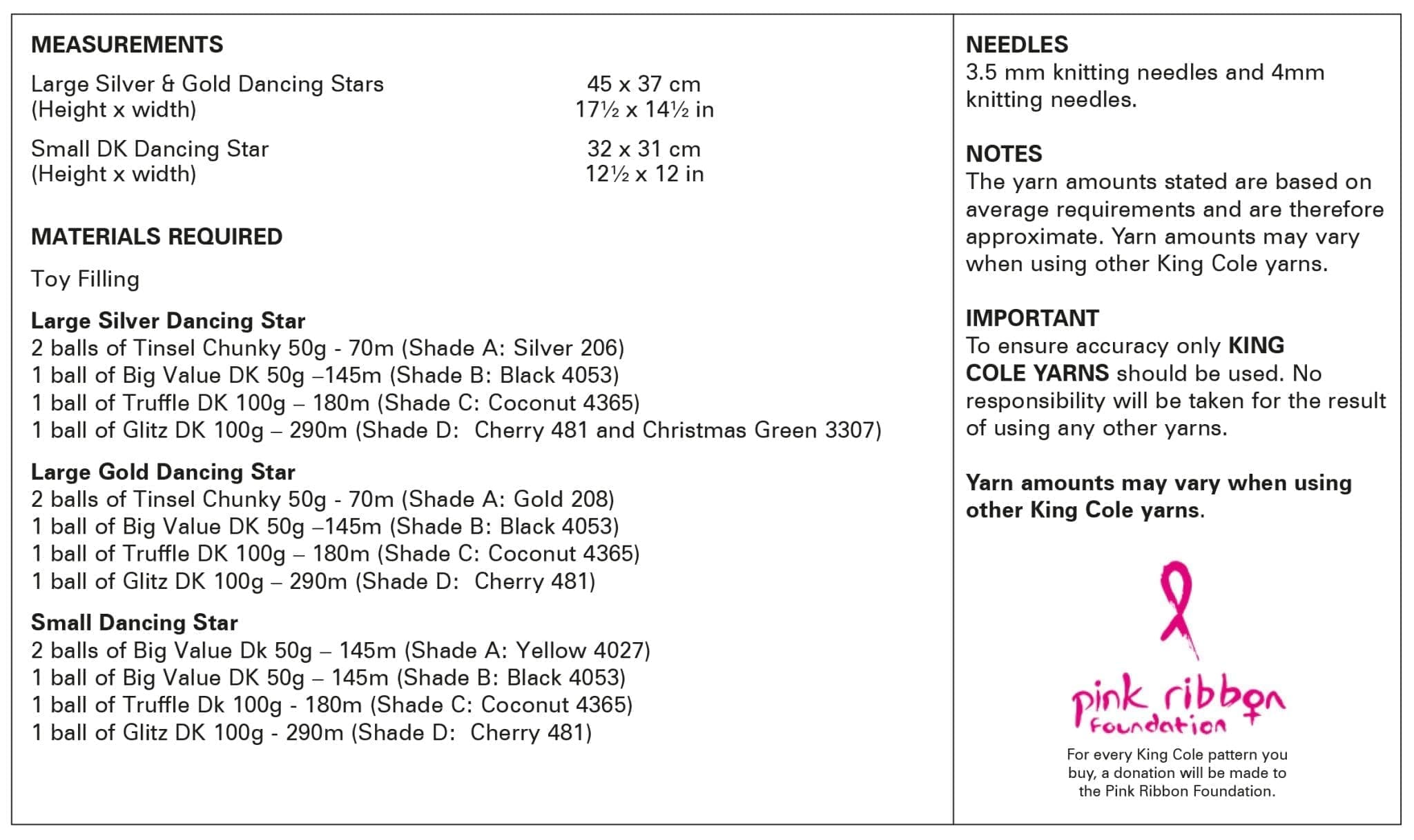 King Cole Dancing Stars Knitting Pattern 9169 - Tinsel, Truffle & Double Knit | Buy Online from The Home Crafters
