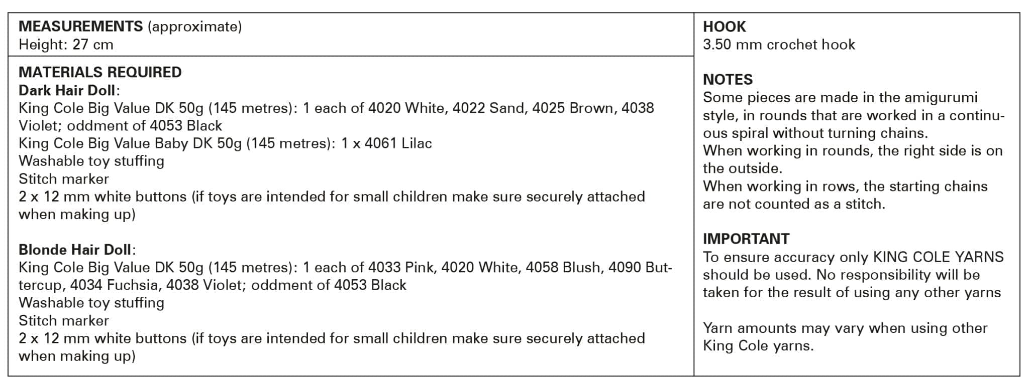King Cole Amigurumi Dolls 'Easy Crochet' Pattern 9174 - Double Knit