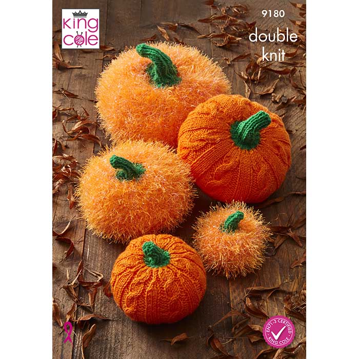 King Cole Halloween Pumpkin Stack Knitting Pattern 9180 - Tinsel Chunky & DK | Buy Online from The Home Crafters