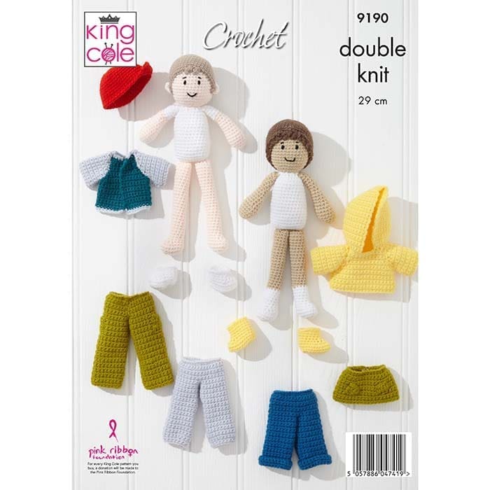 King Cole Dress Up Dolls Crochet Pattern 9190 - Double Knit