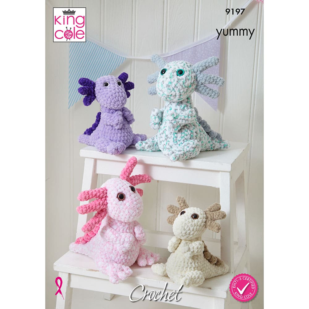 King Cole Novelty Toy Axolotls Crochet Pattern 9197 - Chunky