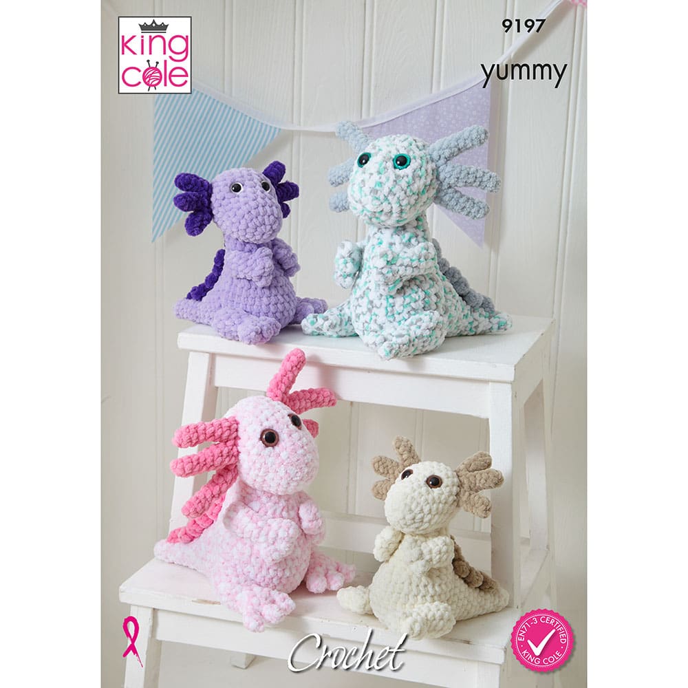 King Cole Novelty Toy Axolotls Crochet Pattern 9197 - Chunky | Buy Online from The Home Crafters