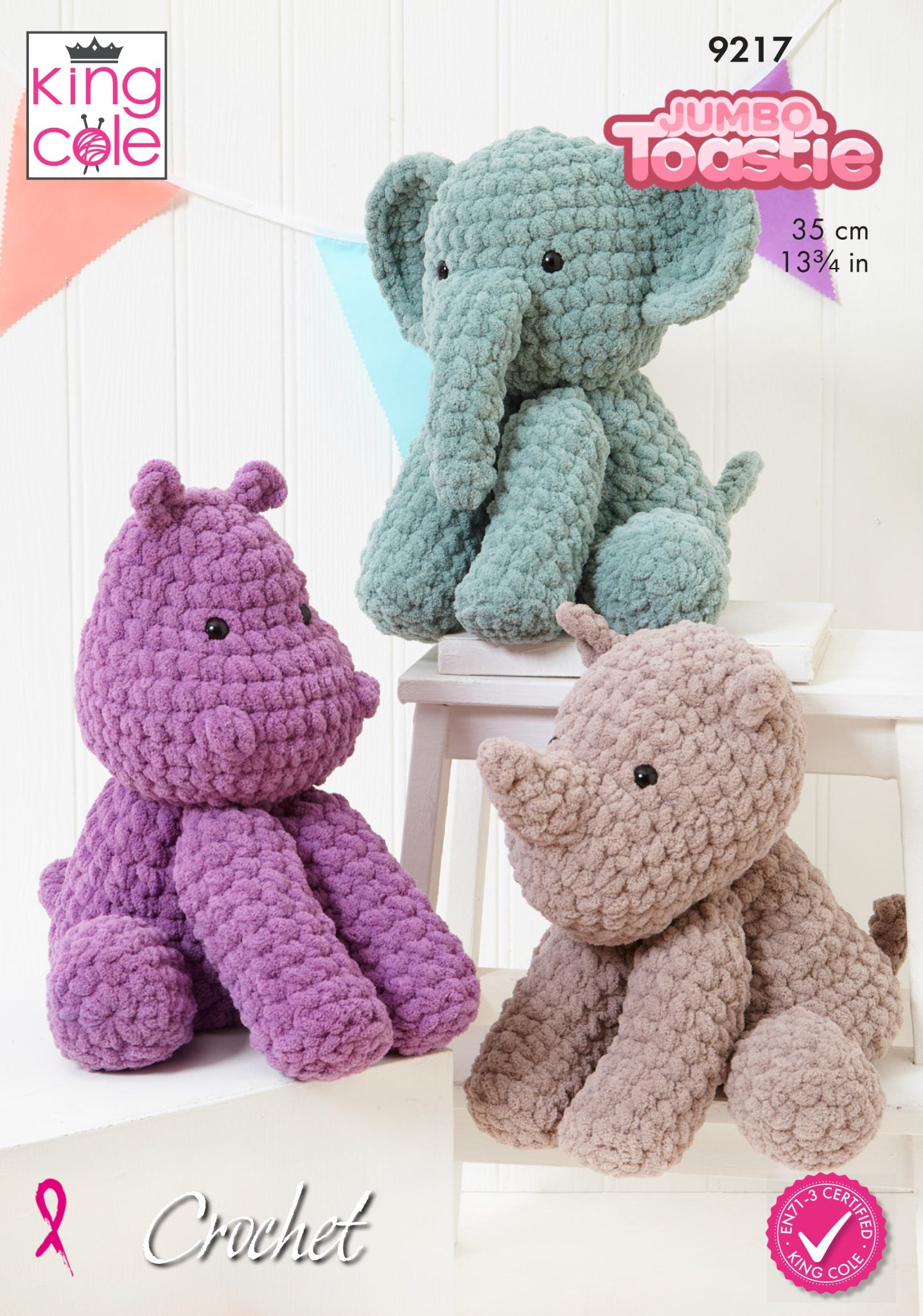 King Cole Elephant, Hippo and Rhino Toys Crochet Pattern 9217 - Mega Chunky | Buy Online from The Home Crafters