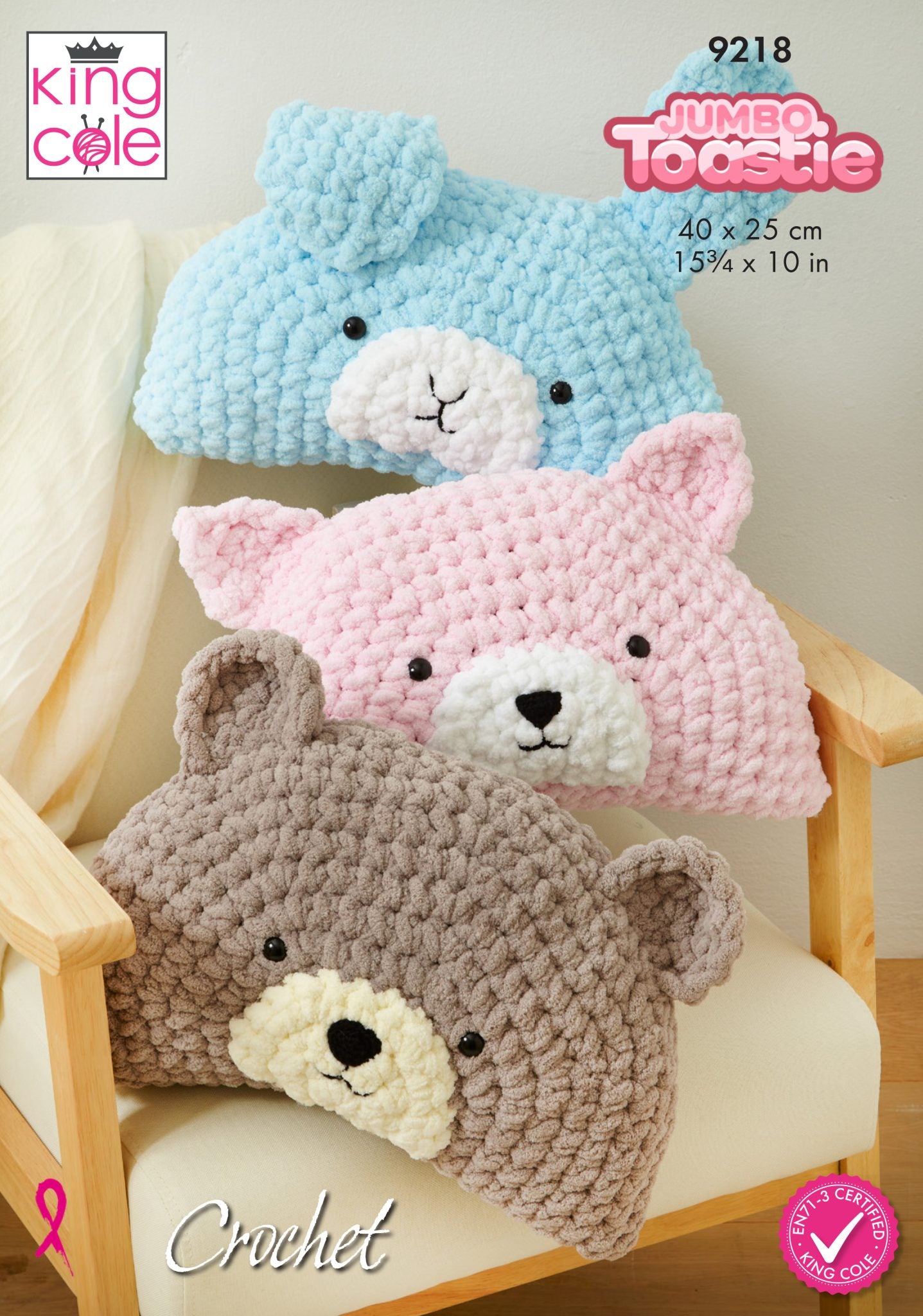 King Cole Animal Pillows Crochet Pattern 9218 - Mega Chunky | Buy Online from The Home Crafters