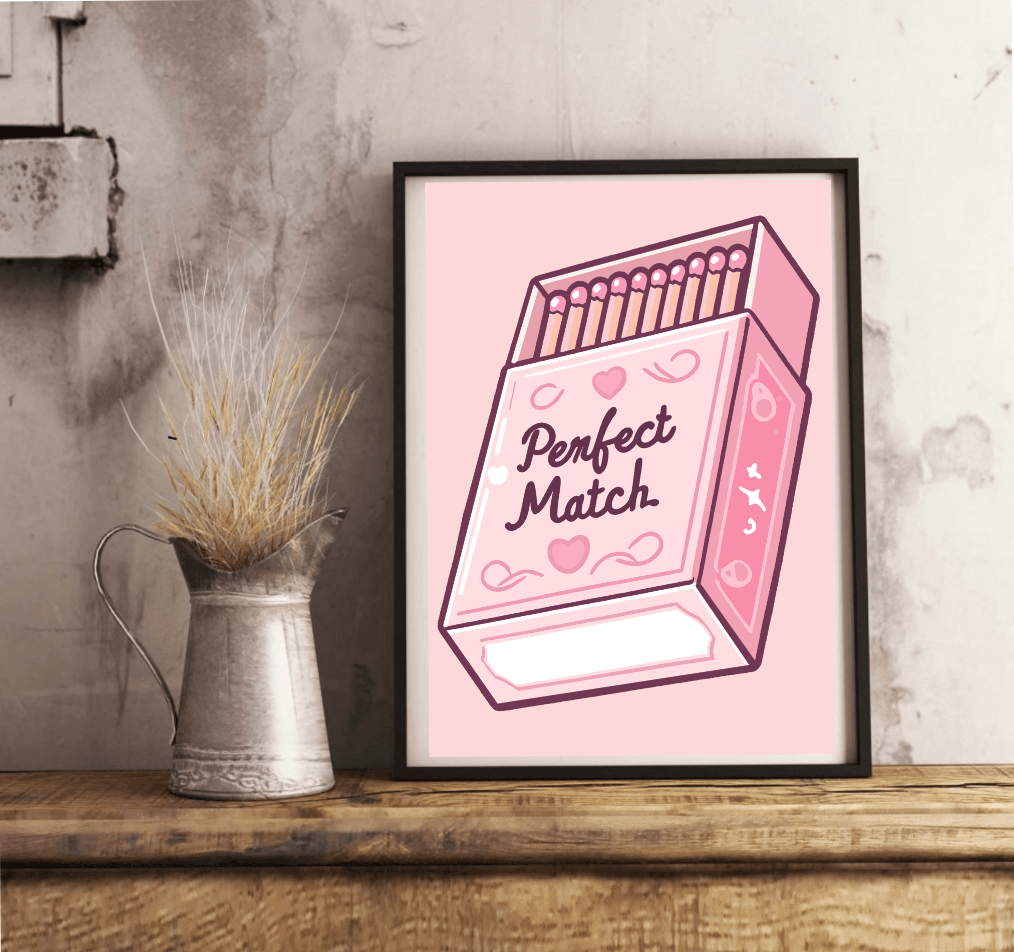 Perfect Match – Cute Pink Matchbox Art Print Poster | Buy Online from The Home Crafters