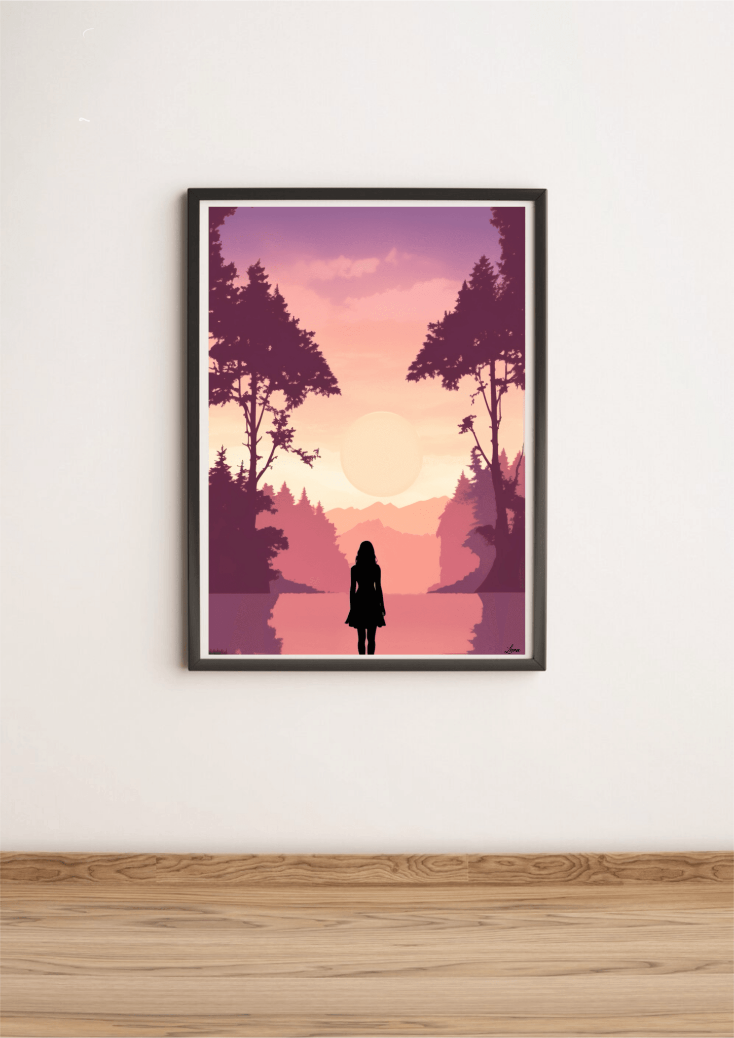 Pink Sunset Silhouette Print | Serene Girl Wall Art | Buy Online from The Home Crafters